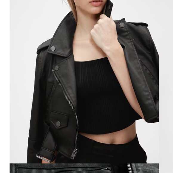 GapStudio Coated Denim Crop Moto Jacket - Picture 4 of 8